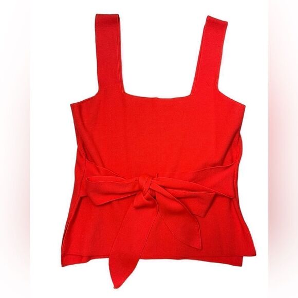 Anthropologie Harlow Neon Orange Coral Sweater Knit Tank with Belted Tie sz S - Picture 2 of 8